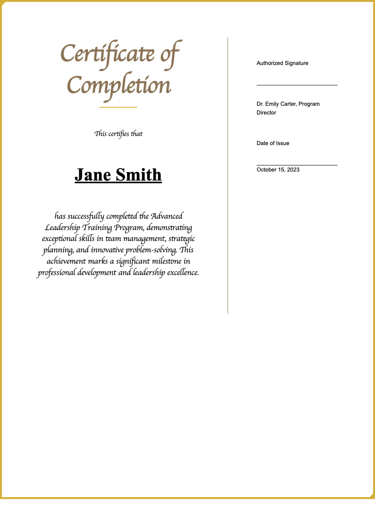 Elegant ornate certificate of completion with gold border and cursive title_variant_3